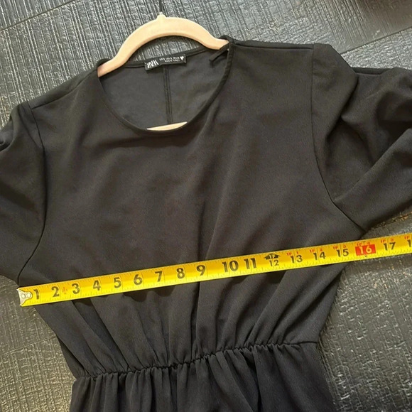 Zara Black Mini Dress 3/4 slight Puff Sleeves in black size Small - Picture 7 of 9
